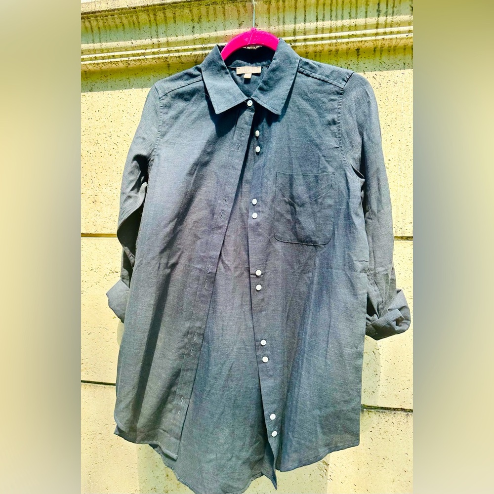 Lilla P✨Cotton Grey Graphite Button Down Tunic Shirt ✨Size Small